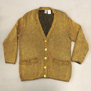 Vintage Gold Metallic Rayon/Cotton/Silk Knit Cardigan Anne Klein Size S
